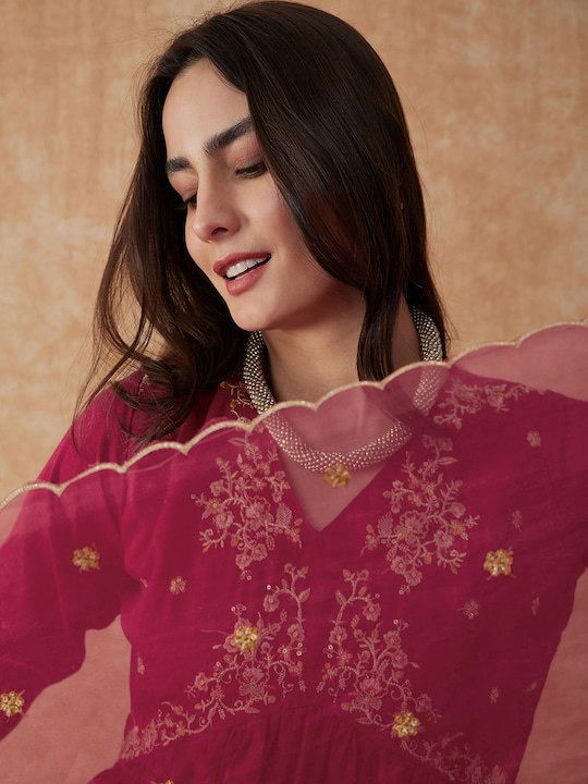 Manasvi Embroidery Vichira Silk Alia Cut Kurti With Bottom Dupatta
